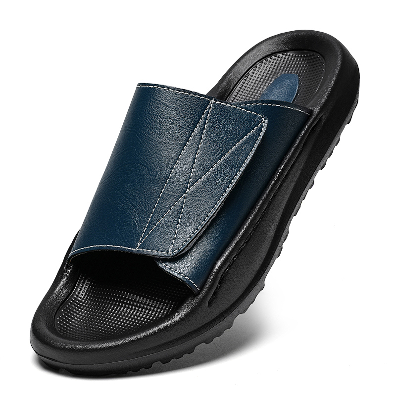 Easy-top Leather Slide Slipper - Men Shoes Velcro 评论和价格