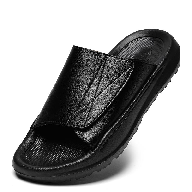 Easy-top Leather Slide Slipper - Men Shoes Velcro 评论和价格