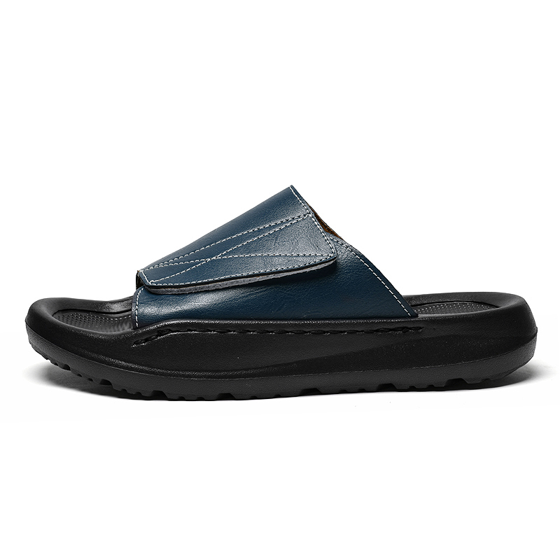 Easy-top Leather Slide Slipper - Men Shoes Velcro 评论和价格