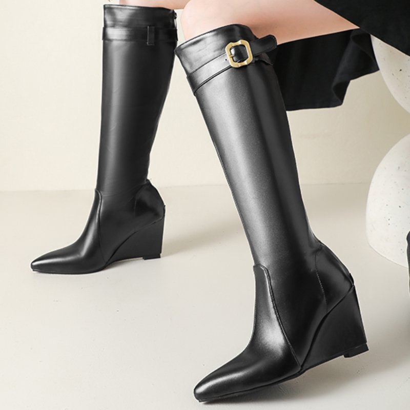Wedges Knee High Boots Women F - Men'S Shoes Black And White 评论和价格