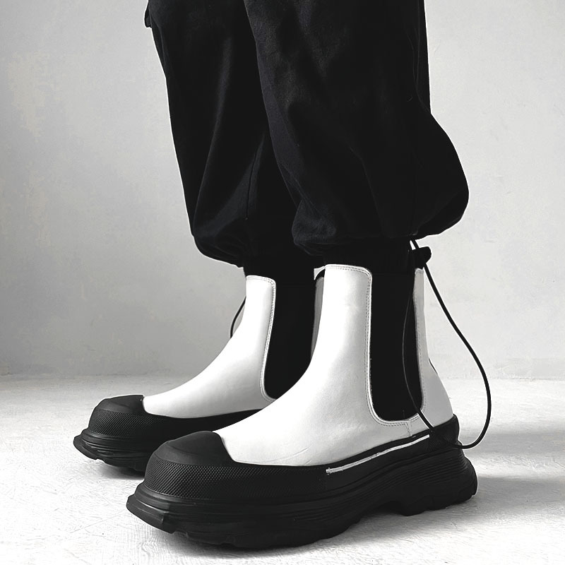 Korean style men's boots slip- - Men'S Shoes Black And White 评论和价格