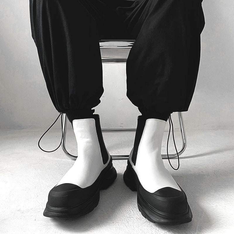 Korean style men's boots slip- - Men'S Shoes Black And White 评论和价格